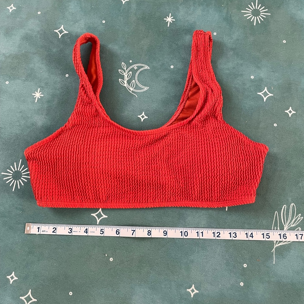 Red Ribbed Scoop Neck Swimsuit Top